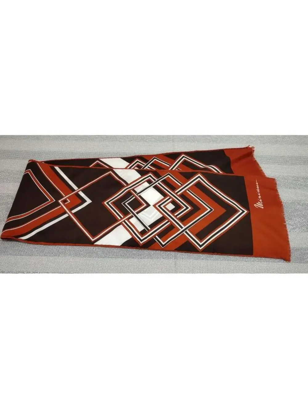 Vintage 70s Miriceu Eureopean Abstract Long Scarf Terra Brown Geometric Diamonds